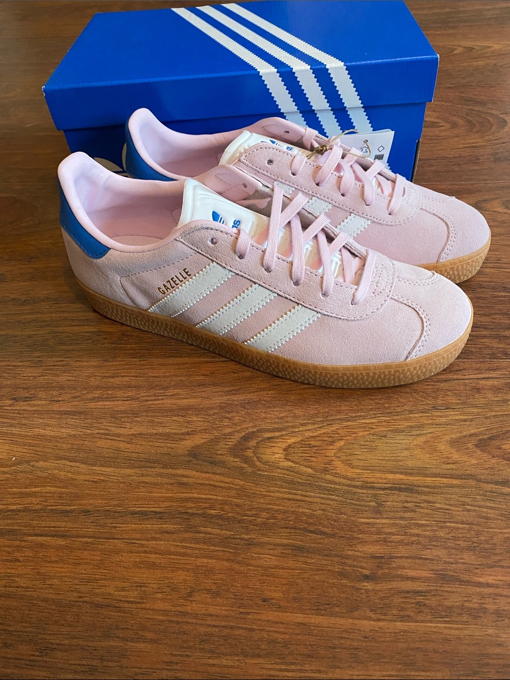 New Adidas Gazelle J Pink Suede Sneakers with White Stripes